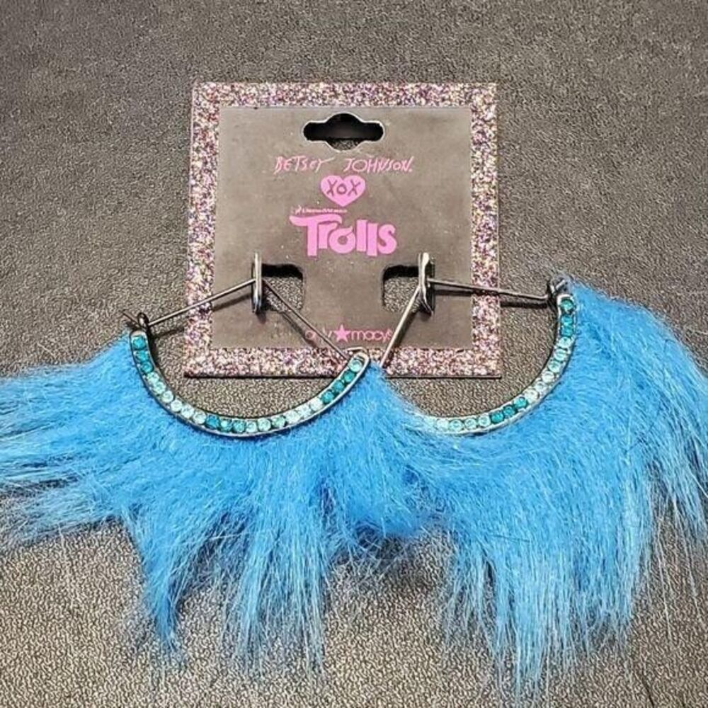 Betsey Johnson Trolls blue fuzzy earrings